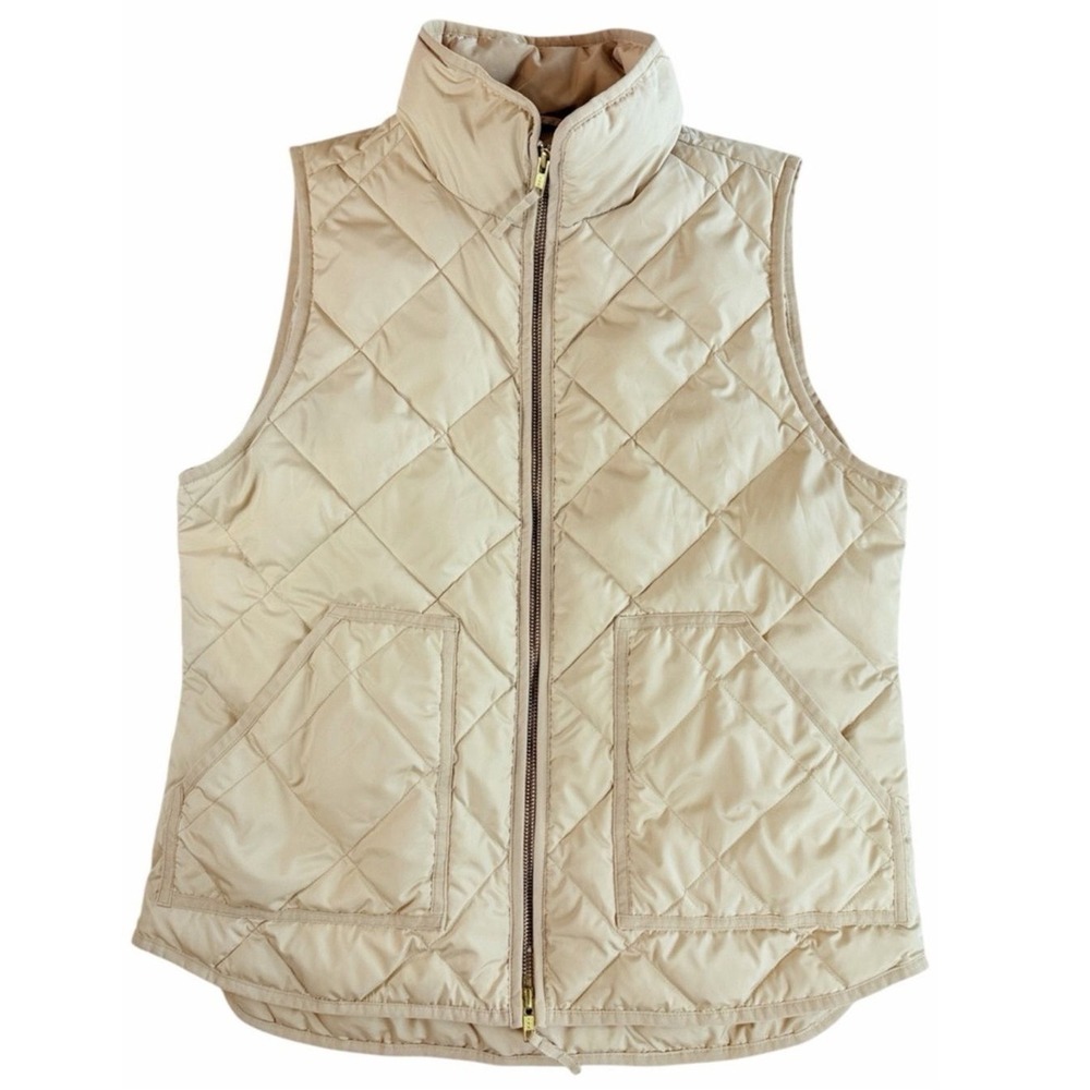 J. Crew Excursion Quilted Down Vest Beige Tan Cream Puffer Full Zip Womens M